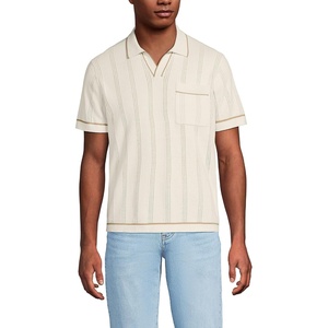 image:imageLands End Mens Short Sleeve Textured Tipped Sweater PoloIvory Latte