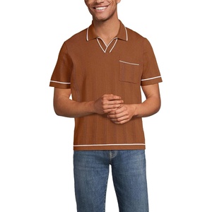 image:imageLands End Mens Short Sleeve Textured Tipped Sweater PoloRich Ginger Brown