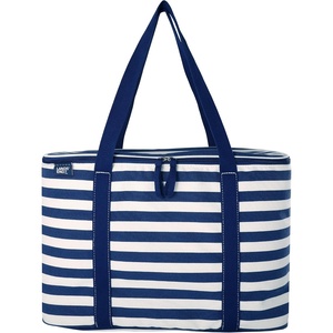 image:imageLands End Rectangular Large Cooler Bag Insulated 8 Gal Canvas Soft Cooler  with Tote Handles and Zip ClosureNavy Stripe