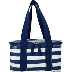 image:imageLands End Rectangular Small Cooler Bag Insulated 15 Gal  Canvas Soft Cooler with Tote Handles and Zip ClosureNavy Stripe