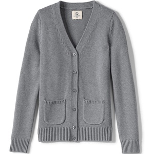 image:imageLands End School Uniform Girls Cotton Modal Button Front Cardigan SweaterPewter Heather