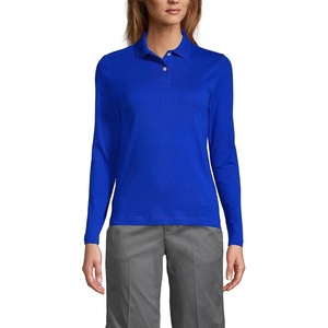 image:imageLands End School Uniform Womens Long Sleeve Feminine Fit Interlock Polo ShirtCobalt