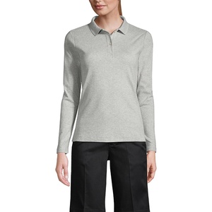 image:imageLands End School Uniform Womens Long Sleeve Feminine Fit Interlock Polo ShirtGray Heather