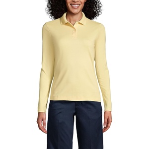 image:imageLands End School Uniform Womens Long Sleeve Feminine Fit Interlock Polo ShirtMaize