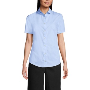 image:imageLands End School Uniform Womens Short Sleeve Peter Pan Collar Broadcloth ShirtLight Sea Blue
