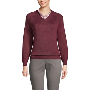 image:imageLands End School Uniform Young Womens Cotton Modal VNeck SweaterBurgundy