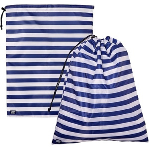 image:imageLands End Travel Laundry Bags 2Pack Polyester Canvas Dirty Clothes  Travel Bag with Drawstring LilacNavy Stripe