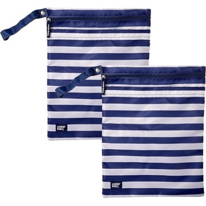 image:imageLands End Wet Bags for Travel 2Piece Set  Polyester Canvas Wet Dry Bag for Swimsuits Wet Clothes and More Navy Stripe