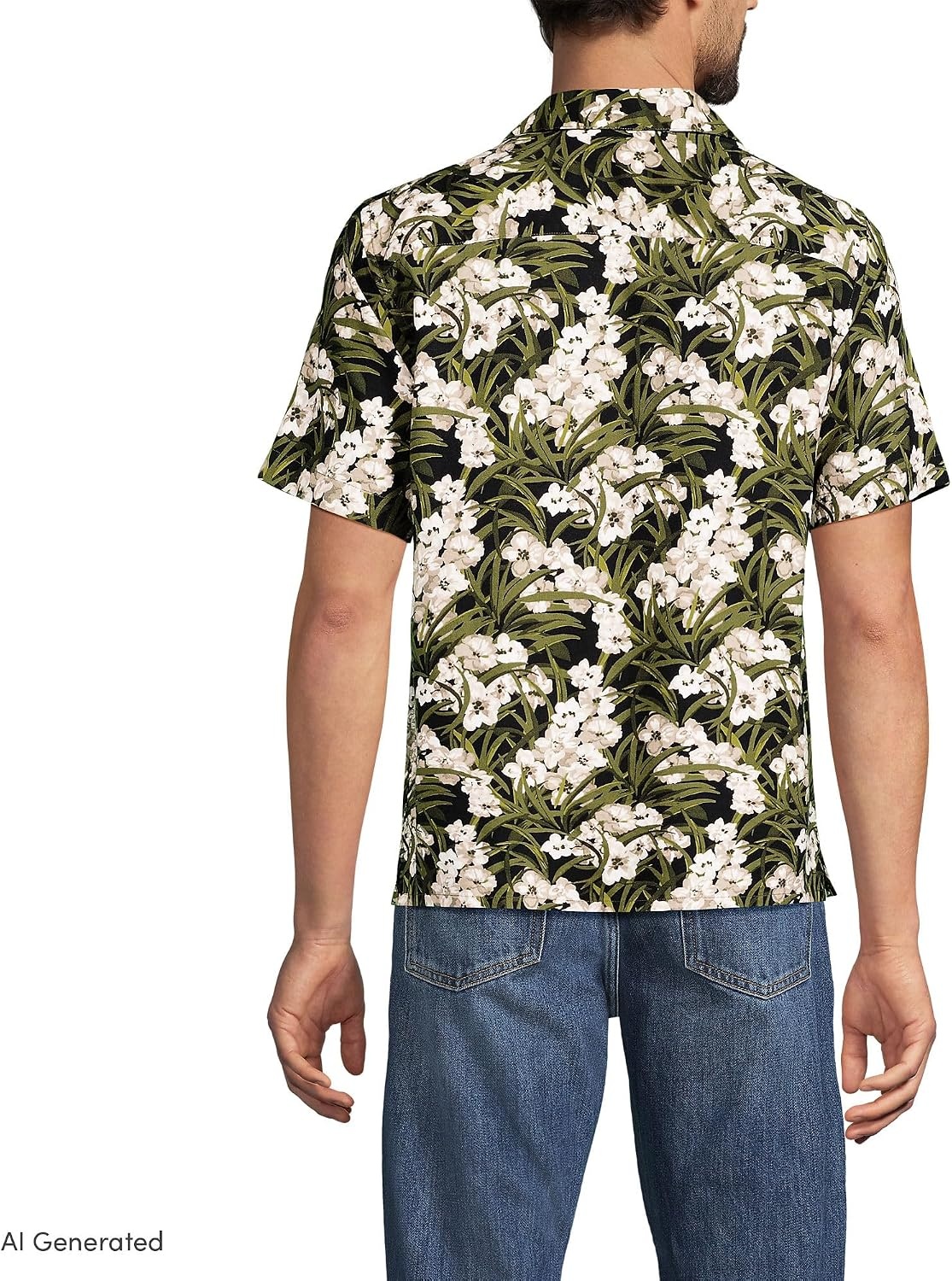 image:imageLands End Mens Short Sleeve Camp Collar Hawaiian ShirtVintage LimeIvory Floral