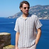 image:imageLands End Mens Short Sleeve Camp Collar Hawaiian ShirtLight IndigoIvory Stripe