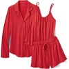 image:imageLands End Womens Cooling 3 Piece Pajama Set  Long Sleeve Top Cami and ShortsCompass Red Pin Dot