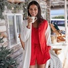 image:imageLands End Womens Cooling 3 Piece Pajama Set  Long Sleeve Top Cami and ShortsCompass Red Pin Dot