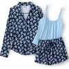 image:imageLands End Womens Cooling 3 Piece Pajama Set  Long Sleeve Top Cami and ShortsDeep Sea Navy Blooms