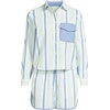 image:imageLands End Womens Cotton Poplin 2 Piece Pajama Set  Long Sleeve Top and Shorts with PipingIcy MintMuted Cobalt Stripe
