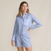 image:imageLands End Womens Cotton Poplin 2 Piece Pajama Set  Long Sleeve Top and Shorts with PipingMuted CobaltPink Stripe