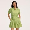 image:imageLands End Womens Elbow Sleeve Eyelet Knee Length Shirt DressBright Pistachio Floral Eyelet