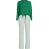 image:imageLands End Womens Knit 2 Piece Pajama Set  Long Sleeve Top and PantsIvoryClover Simple Stripe