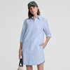 image:imageLands End Womens Linen Long Sleeve Button Front Shirt DressBlueWhite Stripe