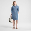 image:imageLands End Womens Linen Long Sleeve Button Front Shirt DressMedium Blue Wash