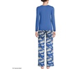 image:imageLands End Womens Pajama Set Knit Long Sleeve TShirt and Flannel PantsCobalt Blue Holiday Penguins