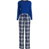 image:imageLands End Womens Pajama Set Knit Long Sleeve TShirt and Flannel PantsDeep Sea NavyIvory Plaid