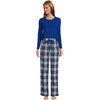 image:imageLands End Womens Pajama Set Knit Long Sleeve TShirt and Flannel PantsDeep Sea NavyIvory Plaid