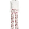 image:imageLands End Womens Pajama Set Knit Long Sleeve TShirt and Flannel PantsIvoryRed Winter Village