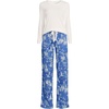 image:imageLands End Womens Pajama Set Knit Long Sleeve TShirt and Flannel PantsMuted Cobalt Winter Village