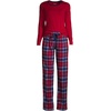 image:imageLands End Womens Pajama Set Knit Long Sleeve TShirt and Flannel PantsRich Red Multi Plaid