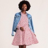 image:imageLands End Womens Poplin Button Front Dress with GodetsWhiteCoral Red Painted Posies