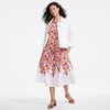 image:imageLands End Womens Poplin Drop Waist Midi SkirtWhiteHot Pink Painted Blooms