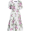 image:imageLands End Womens Puff Sleeve Pleated Linen Knee Length DressWhiteMagenta Plumeria
