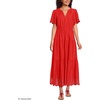 image:imageLands End Womens Tiered Cotton Poplin Eyelet Maxi DressCoral Red Eyelet