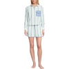 image:imageLands End Womens Cotton Poplin 2 Piece Pajama Set  Long Sleeve Top and Shorts with PipingIcy MintMuted Cobalt Stripe