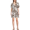 image:imageLands End Womens Linen Above the Knee Puff Sleeve DressVanillaBark Etched Leaves