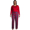 image:imageLands End Womens Pajama Set Knit Long Sleeve TShirt and Flannel PantsRich Red Multi Plaid