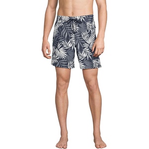image:imageLands End Mens 7 Inch Volley Hydroliner Swim TrunksSlate Blue Stipple Palm