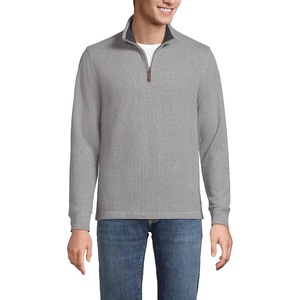 image:imageLands End Mens Bedford Rib Casual Quarter Zip SweaterCharcoal Heather Herringbone