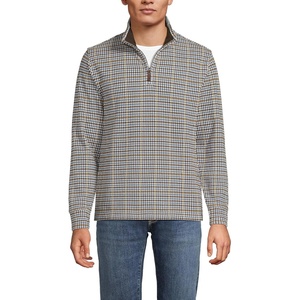 image:imageLands End Mens Bedford Rib Casual Quarter Zip SweaterIvory LatteBrown Houndstooth