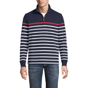 image:imageLands End Mens Bedford Rib Casual Quarter Zip SweaterNavyWhite Placed Stripe