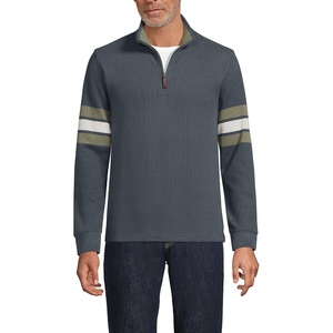 image:imageLands End Mens Bedford Rib Casual Quarter Zip SweaterSteel Gray Placed Stripe