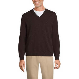 image:imageLands End Mens Fine Gauge Cashmere VNeck SweaterWarm Chocolate Donegal