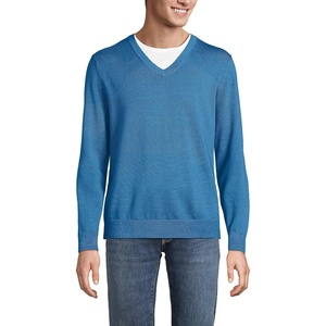 image:imageLands End Mens Fine Gauge Cotton V Neck SweaterBlue Hyacinth