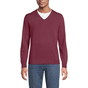 image:imageLands End Mens Fine Gauge Cotton V Neck SweaterBurgundy Spritz