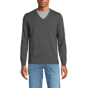 image:imageLands End Mens Fine Gauge Cotton V Neck SweaterCharcoal Heather
