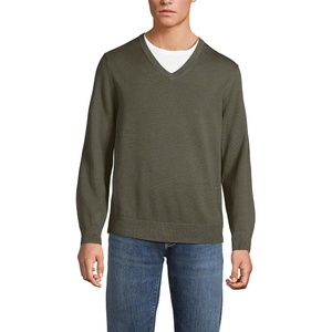 image:imageLands End Mens Fine Gauge Cotton V Neck SweaterForest Moss