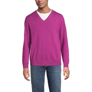 image:imageLands End Mens Fine Gauge Cotton V Neck SweaterLight Raspberry Sorbet