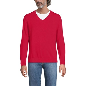 image:imageLands End Mens Fine Gauge Cotton V Neck SweaterVibrant Red