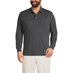 image:imageLands End Mens Long Sleeve AmericanGrown Supima Cotton Polo Shirt with PocketDark Charcoal Heather