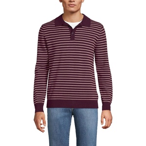 image:imageLands End Mens Long Sleeve Cotton Sweater PoloLush BurgundyMauve Stripe